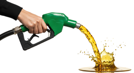 Isolated Gasoline Pump Nozzle, Fueling and Splash