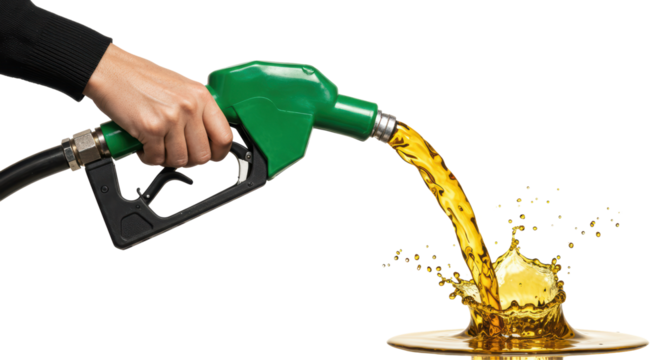 Isolated Gasoline Pump Nozzle, Fueling and Splash