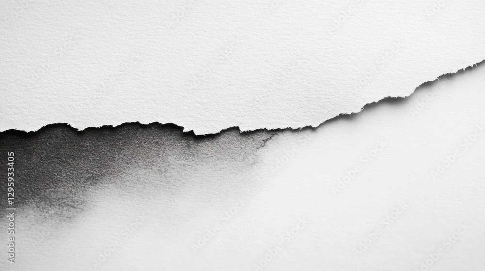 Poster soft edges of torn paper reveal a gentle gradient of black and white hues, creating an artistic fusi