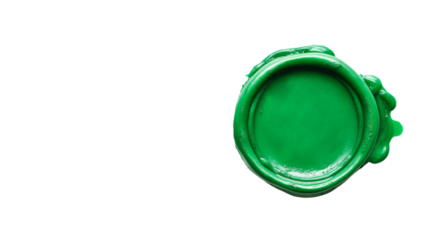 Green wax seal on transparent background representing security and authenticity