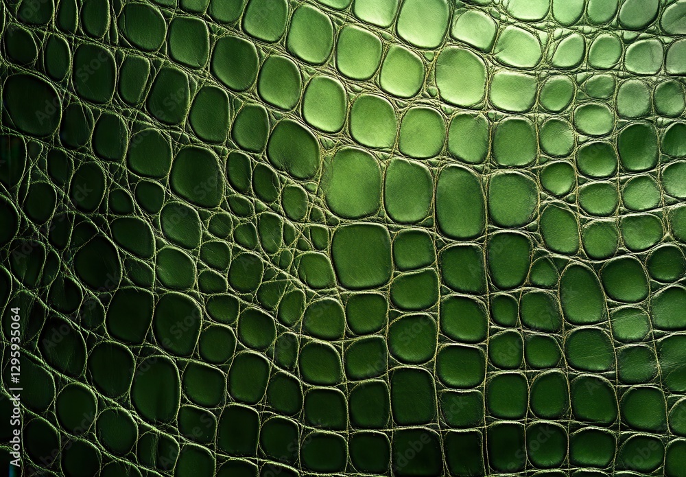 Poster close-up of bright green textured crocodile skin with unique patterns and patterns for nature and an