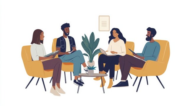 Social psychology in a collaborative work meeting. Featuring cooperation and synergy