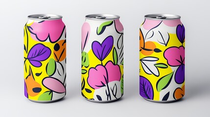Obraz premium Vibrant Abstract Floral Designs On Aluminum Cans, Generative AI.