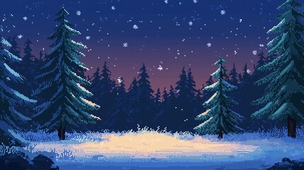 Fototapeta premium Pixel Winter Forest Night
