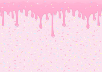Pink icing with pastel sugar sprinkles background
