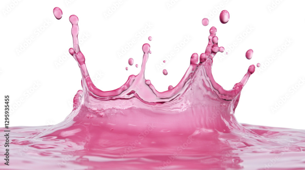 Poster pink liquid splashing with crown shape on transparent background