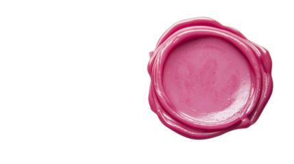 Pink wax seal on transparent background guaranteeing authenticity