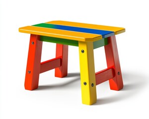 Small Wooden Stool with Multicolor Legs