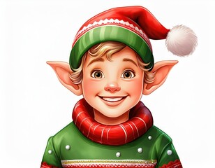 Cute Christmas elves wearing festive hats and clothing smiling 
