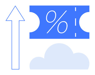 Upward arrow, percentage ticket, and cloud. Ideal for business growth, sales increase, cloud technology, discount offers, financial growth marketing strategies performance metrics. Abstract line