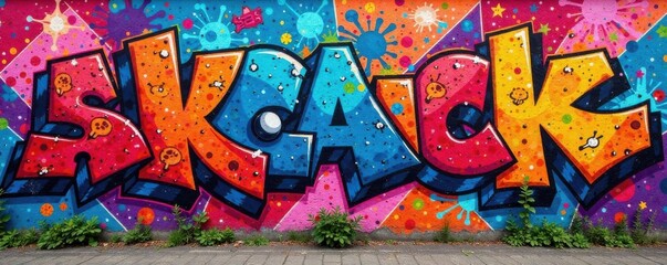 Obraz premium Colorful graffiti wall with abstract patterns and shapes, abstract, graffiti, colorful