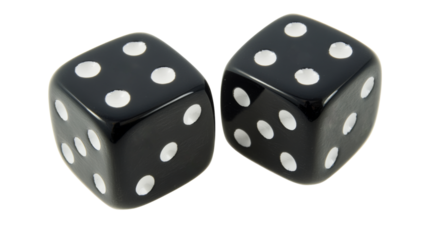 Two black dice showing four and five on transparent background