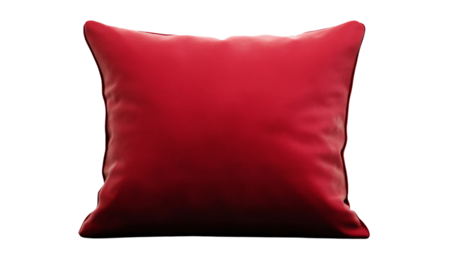 Red square pillow resting on transparent background