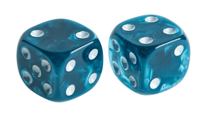 Pair of transparent blue dice showing ten on transparent background