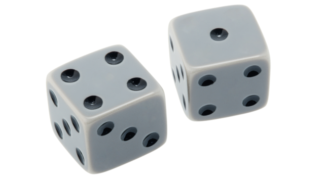 Two gray dice showing four and one on transparent background