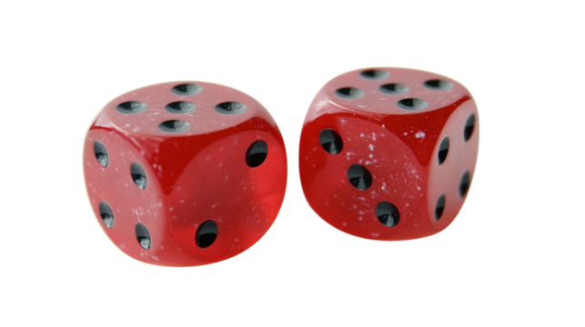 Two red dice showing nine on transparent background