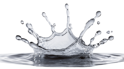 Crown-shaped water splashing with transparent background