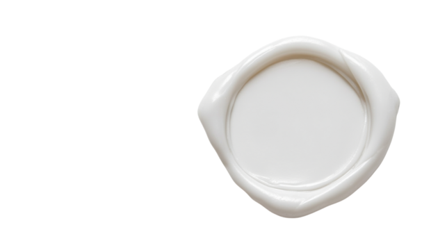 Blank white wax seal on transparent background representing authenticity and security