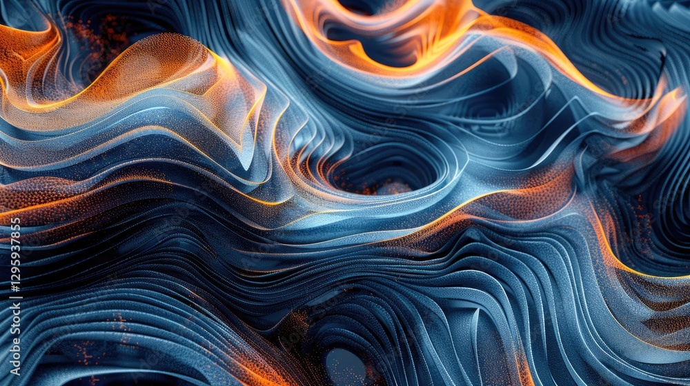 Poster vibrant abstract visualization of telecommunication data, showcasing fluid waves and dynamic pattern