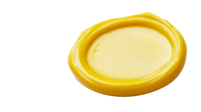 Blank yellow wax seal on transparent background, emphasizing authenticity and security