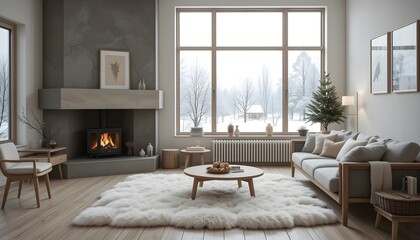 Obraz premium Minimalist Rustic Cabin Interior with Warm Wooden Accents