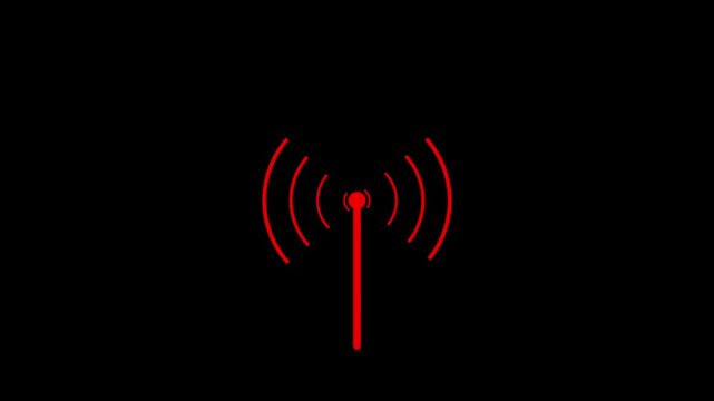 Abstract technology wireless signal icon white color animation. Black background 4k video.