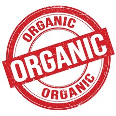 ORGANIC text written on red round stamp sign