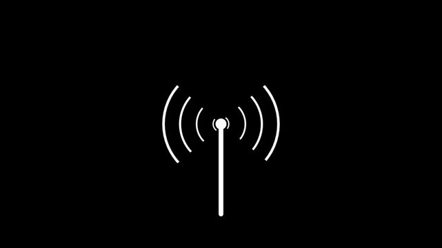 Abstract technology wireless signal icon white color animation. Black background 4k video.