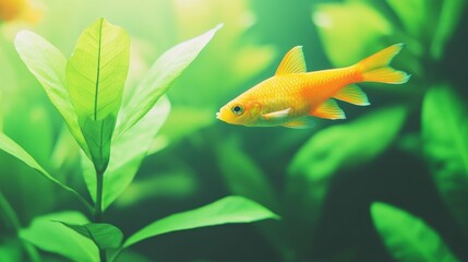 Vibrant goldfish in a lush aquatic environment