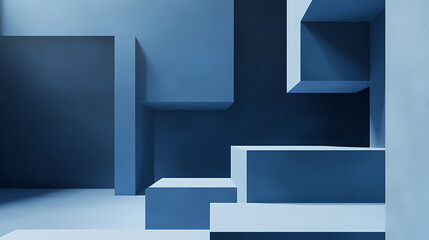 Abstract Blue Cubes in Geometric Art