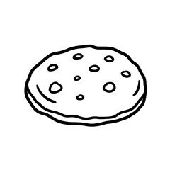Cookie Outline: A delicious cookie is presented in an illustrative outline. The cookie features chocolate chips, the details suggesting a sweet snack.