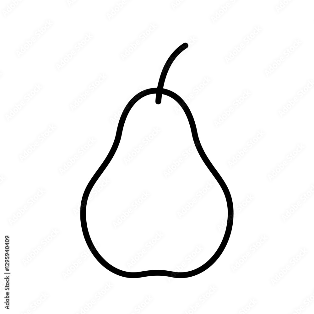 Poster pear outline illustration: simple line art of a juicy pear with stem, ready to be enjoyed and shared