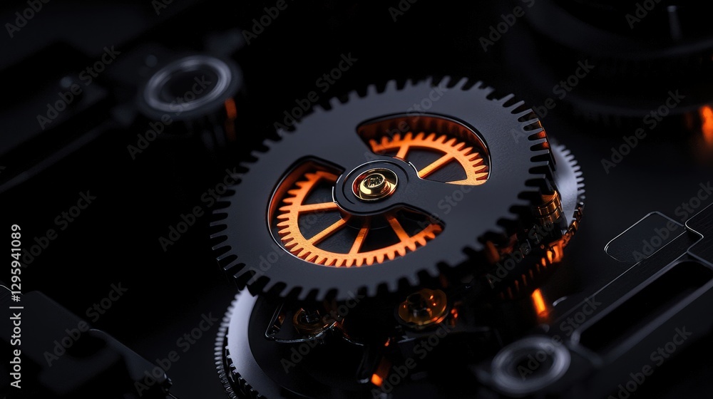Poster a close up image displaying intricate mechanical gear components