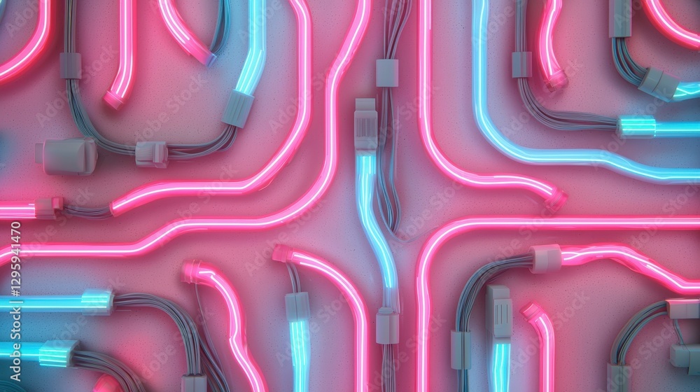 Poster peak energy demand concept. neon lights arranged in an abstract pattern on a surface.