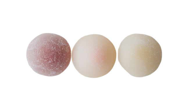 Three colorful mochi balls isolated on transparent background