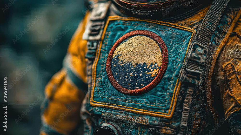 Aufkleber futuristic astronaut patch showcasing unity in space exploration with intricate embroidery
