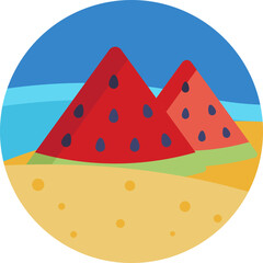 A vibrant watermelon slice, symbolizing refreshing summer vibes and beach snacks.