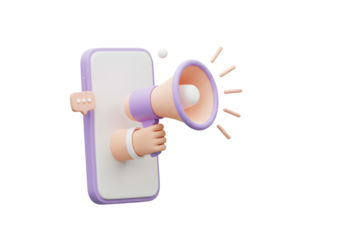 Isolated 3D Phone with Hand Holding Megaphone