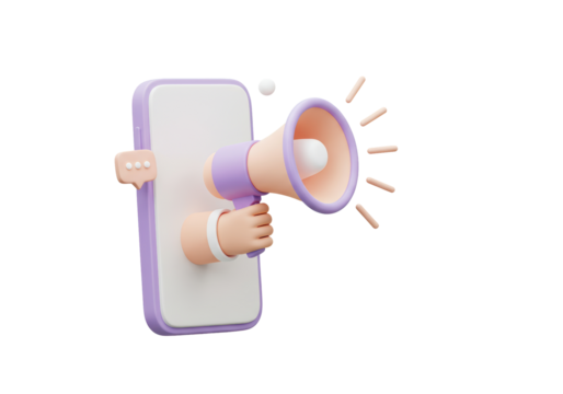 Isolated 3D Phone with Hand Holding Megaphone - Powered by Adobe