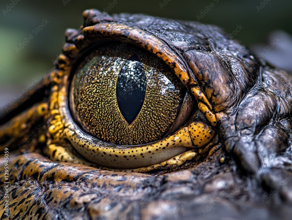 Aufkleber close-up of majestic crocodile eye capturing unique patterns and textures in nature with glimmers of
