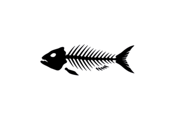 Isolated Fish Skeleton Black Silhouette