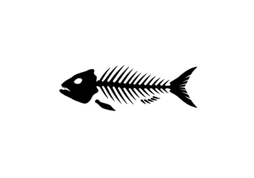 Isolated Fish Skeleton Black Silhouette - Powered by Adobe
