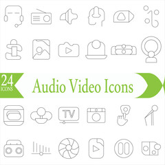 Audio Video Icons Pack. Thin line icons set. Flat icon collection set. Simple outline icons.