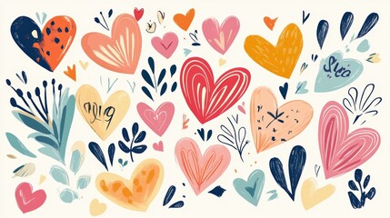 Watercolor Hearts in Bright Colors