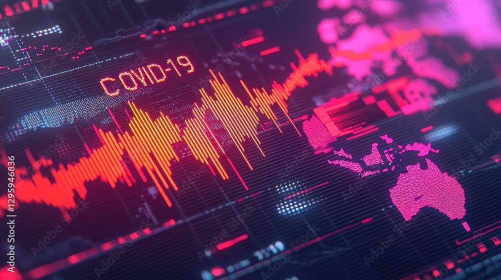 Poster covid-19 digital data visualization with global impact and statistics