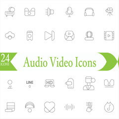 Audio Video Icons Pack. Thin line icons set. Flat icon collection set. Simple outline icons.