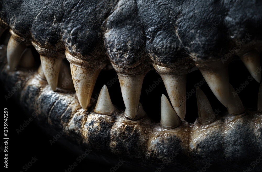 Poster close-up of sharp shark teeth revealing intricate textures and patterns, an artistic perspective on 