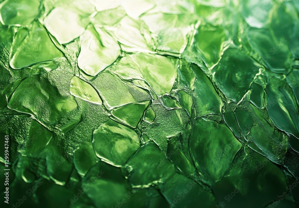 Poster close-up of shimmering green glass pieces with light reflection for abstract background or design us