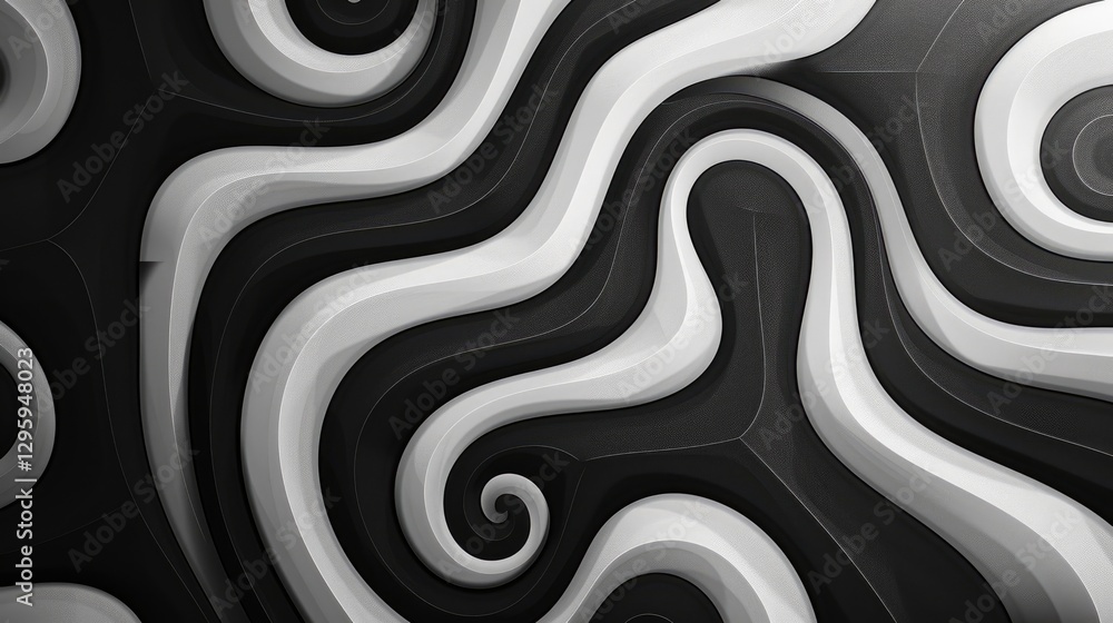 Poster monochromatic swirling abstract pattern with 3d element. abstract image of 3d rendering curve line w