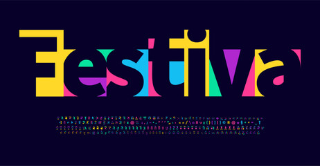 Festival colorful alphabet, art colored letters, joyful funny font for bright geometric logo, Mexican or Indian fest headline, birthday greeting card, school project design. Vector typographic design.